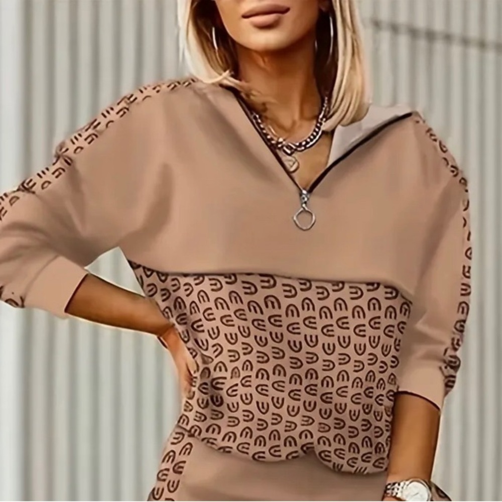 STYLEWE Long Sleeve Zip Up Sweatshirt  and Geometric Pattern Women Size 2X Mauve